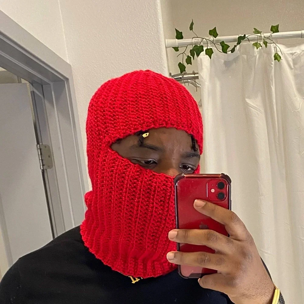 CROCHET Red ❤️ Handmade balaclava ski mask. Very stretchy! Size Big Head & Small - Picture 1 of 1